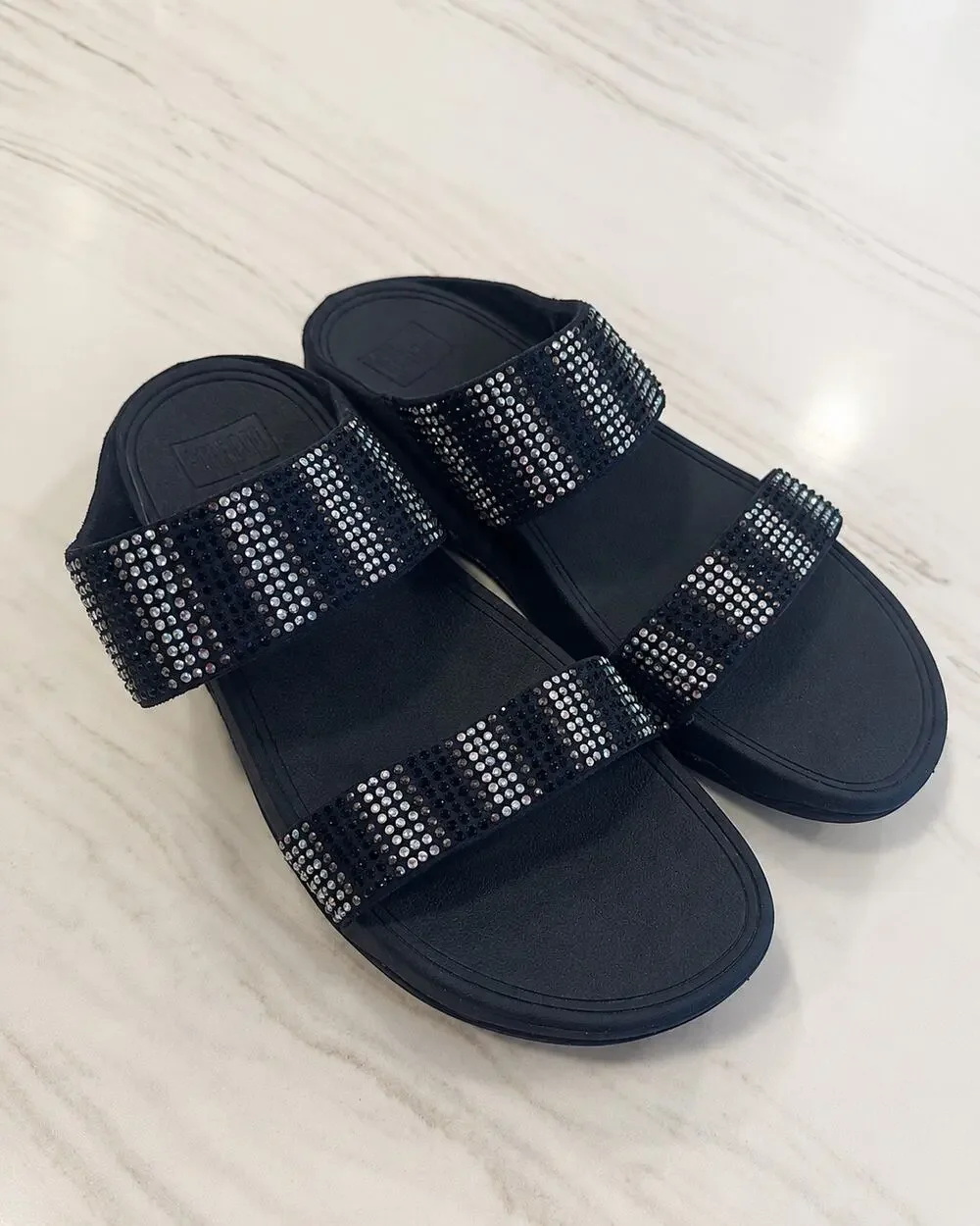 FitFlop Women’s Size 10 Navy Blue Rhinestone Crystal Two Strap Slide Sandals